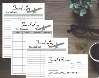 Travel Log / Record / Destination Planner / Recorder / Chart / Refills / Insert: Classic 7 x 9.25 - Disc bound PLANNER PRINTABLE