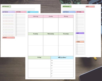 Pastel Week with Dashboard Saturday Start Undated Weekly notes / Layout / Calendar Template; Classic 7 x 9.25 - Disc bound PLANNER PRINTABLE