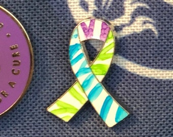Rare illness SynGAP1 awareness ribbon PIN Zebra epilepsy autism neurological disorder mental health disability