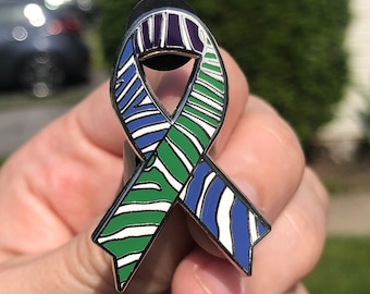 SynGAP1 Awareness Ribbon Pin, Zebra Stripe Enamel Pin (1.5 Inch)