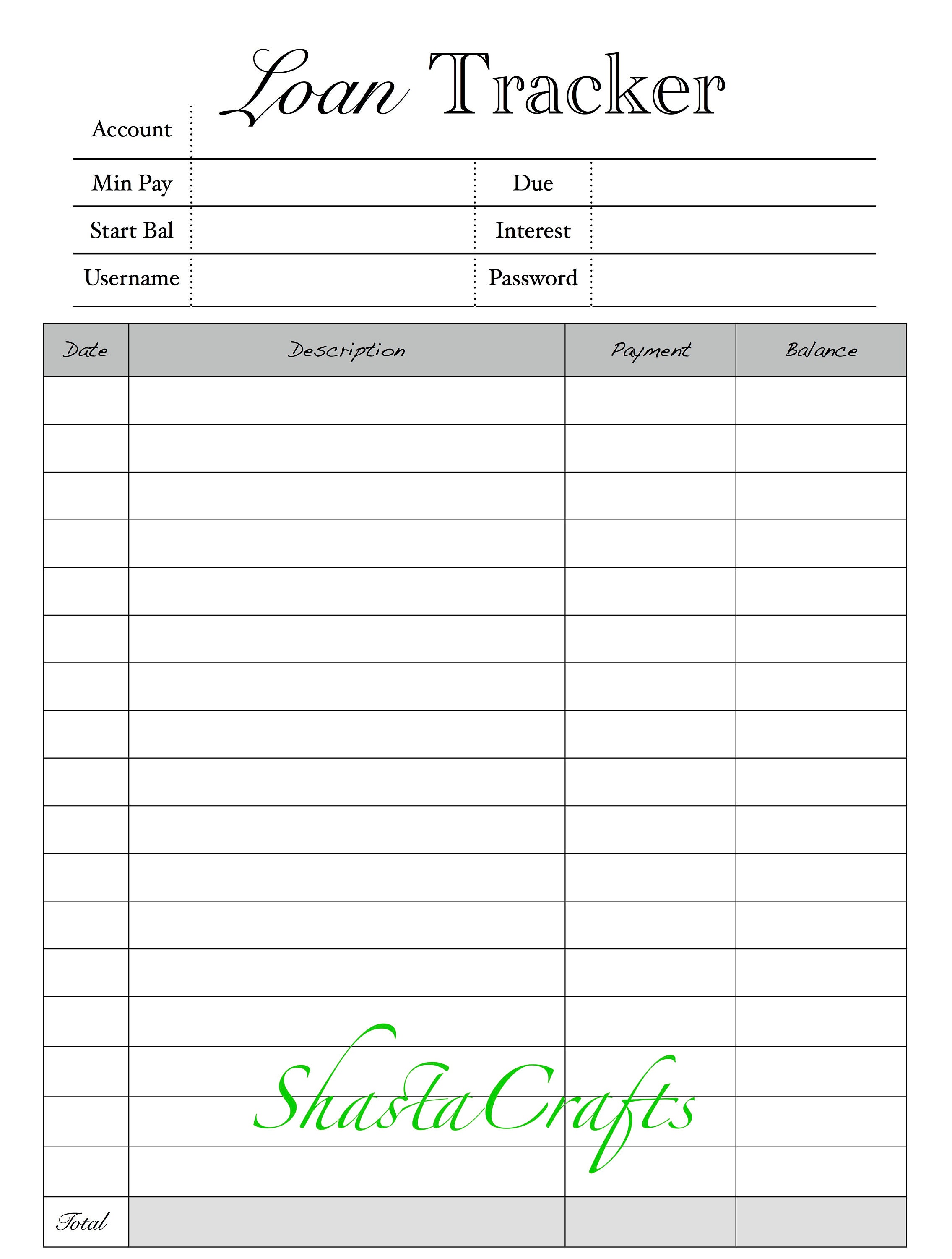 Car Loan Payoff Debt Chart / Tracker Refill / Insert with Etsy
