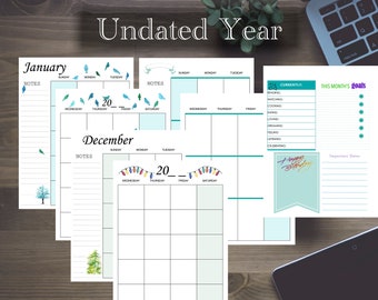 Undated Year / Monthly with Dashboard / Weekly Calendar notes Refills / Insert: Classic 7 x 9.25 - Disc bound PLANNER PRINTABLE