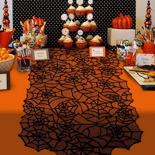 Liquidazione di Halloween*** Runner da tavolo/sciarpa da camino a forma di ragnatela di Halloween