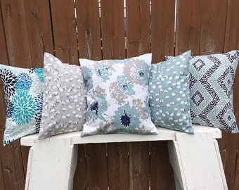 Pillow Covers-- Blooms Blue, Cotton Clay, Cotton Spa Blue, Floral Spa Blue, Sea Diamond