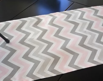 Table Runner- Zoom Zoom Twill Bella Baby Pink and Grey Chevron ZigZag Premier Prints- Weddings, Showers, Home Decor- Pick a Size or Custom