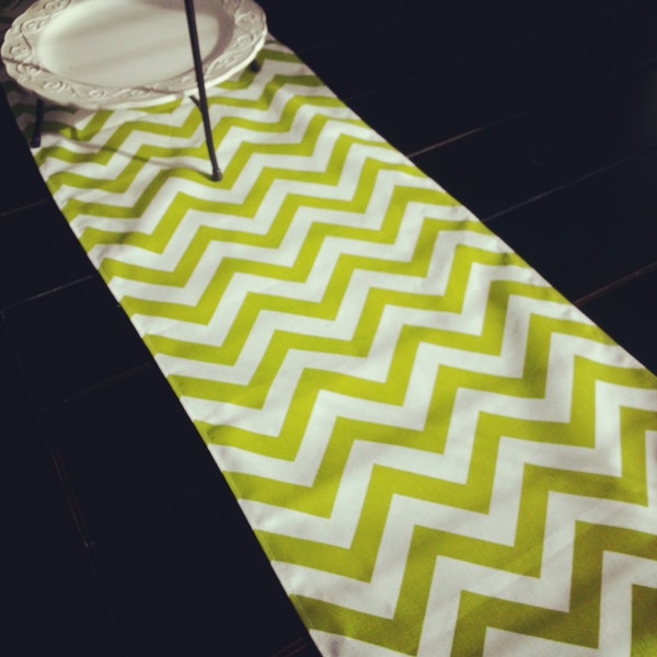 Table Runner-Premier Prints Zig Zag Chartreuse green White- Weddings, Showers, Home Decor- Pick a Size or CUSTOM
