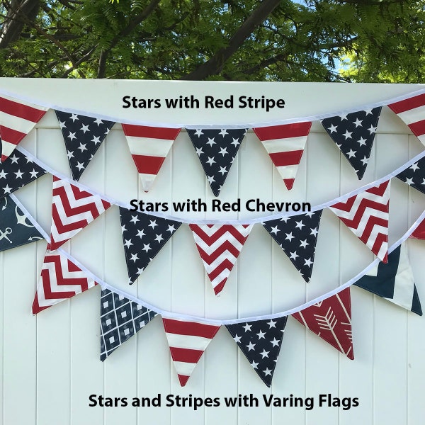 Double Sided Fabric Bunting Banner -  Red and Navy Pennant Flags- Party Decoration or Photo Prop-- 4th of July America