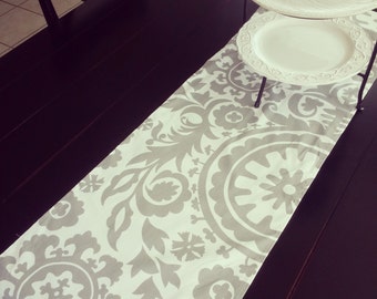 Table Runner-Gray Suzani Twill Premier Prints- Weddings, Showers, Home Decor- Pick a Size or CUSTOM