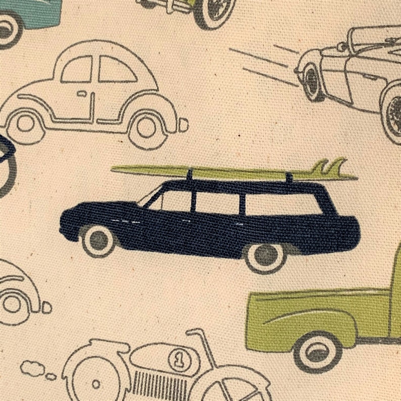 Classic Cars Blue Green Duck Cloth Tote Bag grocery market library