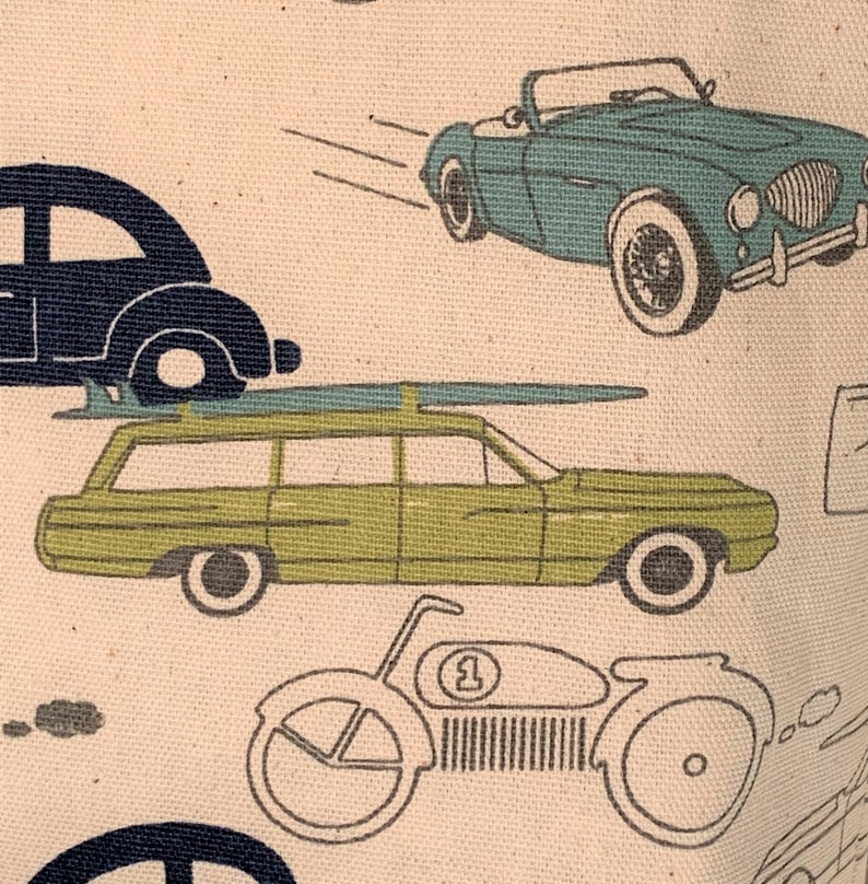 Classic Cars Blue Green Duck Cloth Tote Bag grocery market library