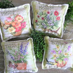 Garden Flower mini pillow, Tiered tray decor. Bowl filler, Basket filler. Spring/Summer flowers.