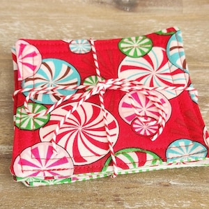 Peppermint candy coasters /Set of 4/ Beverage coasters/reusable zero waste/Snack, cocktail, Coaster,/Housewarming gift, Party gift.