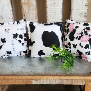 Rustic farmhouse cow mini pillow, Tiered tray decor, Bowl filler, Basket filler.  Farm Decor,  Shelf sitter.