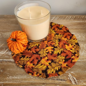 Fall fabric  candle mat /Beverage mat/reusable zero waste/Snack, cocktail, table mat/Housewarming gift, Party gift.