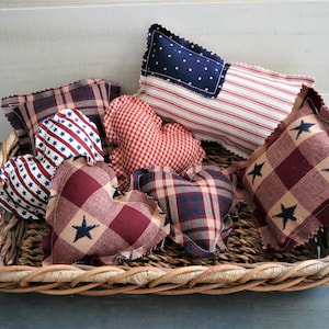 Rustic farmhouse 4th of July Flag, mini pillow, fabric , Tiered tray decor. Bowl filler, Basket filler. Independence Day decor.