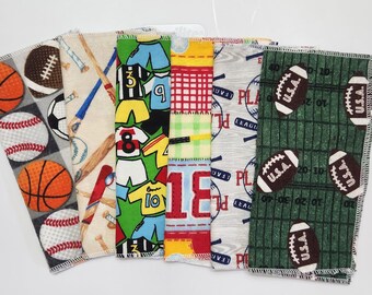 Sports Theme Cloth Napkins, Reusable 100% Cotton Flannel, Set of 6