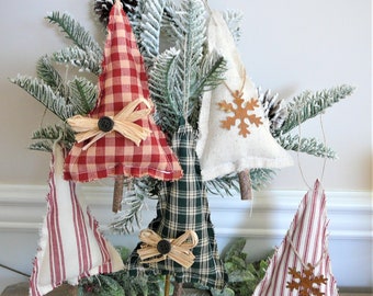 Rustic Fabric Christmas Tree Ornament, Farmhouse Holiday Decor