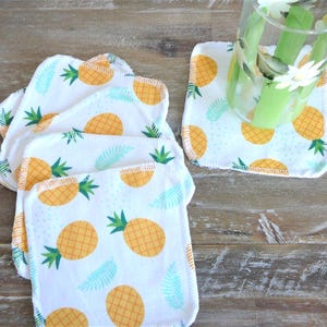 Pineapple Reusable cotton cocktail napkins/dessert napkins/Party napkin/ Coaster. Two ply 5&quot;x5&quot;. Housewarming Gift/  Set of 8.