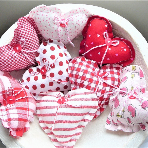 Valentine mini pillow fabric Hearts.  Tiered tray decor, Valentine decor. Bowl filler, Basket filler. Gift.
