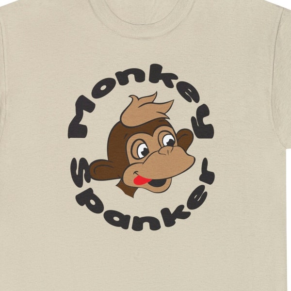 Monkey Spanker On Front, Image Of Man Spanking Monkey On Back,Funny T Shirt,Gift For Men,Gift For women,Unisex Heavy Cotton Tee