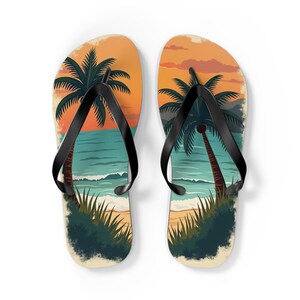 Tropical Beach Flip Flops | Summer Vibes Sandals, Vacation Footwear, Gift for Her, Poolside Style, Beach Days