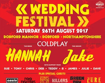 Reading Leeds Festival Wedding Table Plan - Wedfest Festival Wedding Table Plan - Wedding Seating Plan - Festival Wedding Stationery