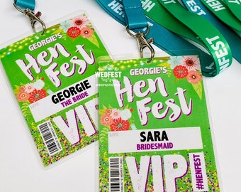 Personalised HENFEST ® Festival Hen Do Party VIP Lanyard Passes ~ Hen Fest Party VIP Lanyards ~ Festival Bride Hen Party Favours Accessories