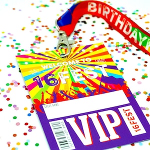 16FEST 16th Birthday Party Festival Lanyards - VIP Pass Favours - Sweet 16 birthday party favors - 16 fest lockdown party accessories