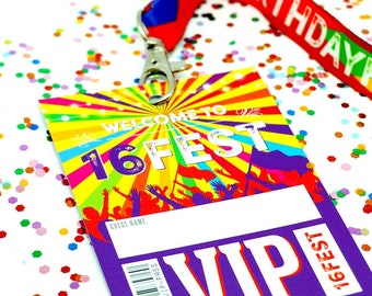 16FEST 16th Birthday Party Festival Lanyards - VIP Pass Favours - Sweet 16 birthday party favors - 16 fest lockdown party accessories