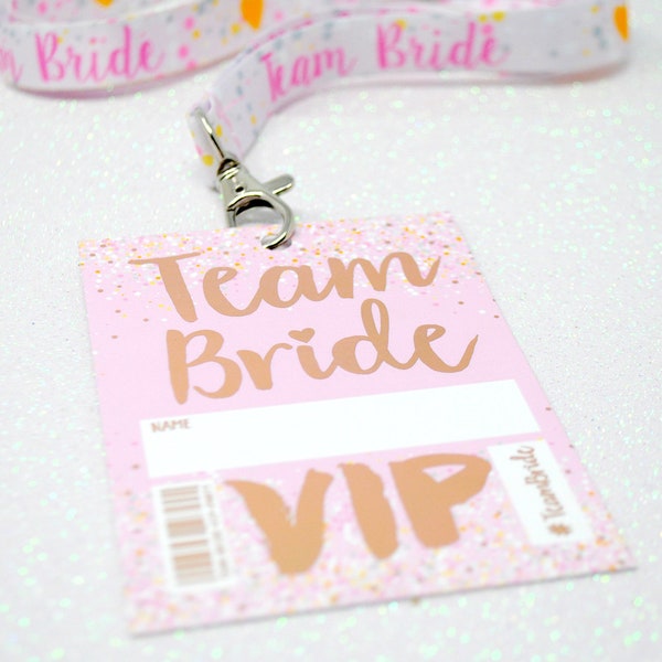 Rose Gold Team Bride Hen Party VIP Pass Lanyards - Team Bride Hen Do ~ Bachelorette Party Favours and Accessories