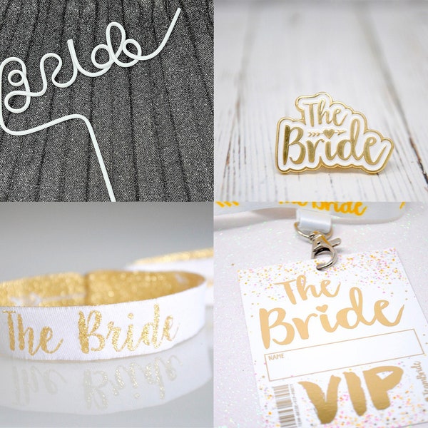 Bride To Be 4 Piece Hen Party Accessories Set - Bride Straw, VIP Lanyard, Bride Badge & Brode Wristband, Bride Hen Do Accessories