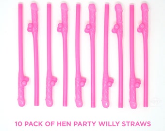 Willy Straws 10 Pack Pink Hen Party ~ Naughty Hen Party Straws ~ Party Straws, Dickie CockTail Straws…