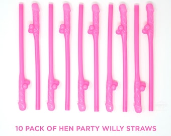Willy Straws 10 Pack Pink Hen Party ~ Canudos Naughty Hen Party ~ Canudos de festa, Canudos Dickie CockTail…