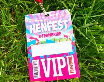 HENFEST ® Hen Party VIP Lanyard Passes ~ Hen Party VIP Cards ~ Hen Fest Party Accessories ~ Festival Bride Hen Party Favours