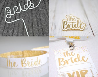 Bride To Be 4 Piece Hen Party Accessories Set - Bride Straw, VIP Lanyard, Bride Badge & Brode Wristband, Bride Hen Do Accessories