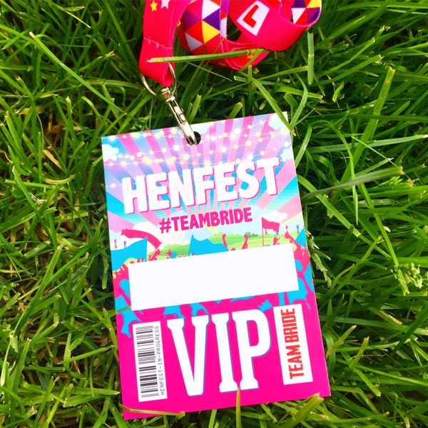 HENFEST ® Hen Party VIP Lanyard Passes ~ Hen Party VIP Cards ~ Hen Fest Party Accessories ~ Festival Bride Hen Party Favours