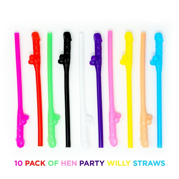 10 pack MULTI COLOURED Hen Party ~ Novelty Hen Party Straws ~ Party Straws Accessories, Drinking Straws