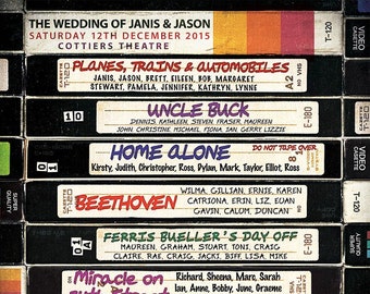 VHS 80's Movies Retro Wedding Table Plan - Retro Wedding Table Plan - 80s themed - seating planner - wedding seating chart