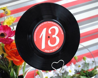 7″ Vinyl Record Wedding Table Names / Table Numbers (x 10) | Music Festival Wedding Table Centre Pieces / Decorations | Rock n Roll Wedding