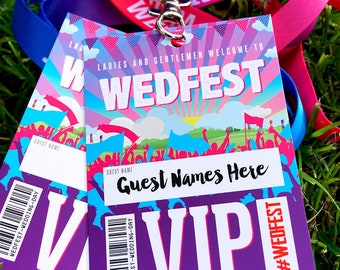 WEDFEST Festival Wedding VIP Pass Lanyards Favours - festival wedding favours / wedding place name cards