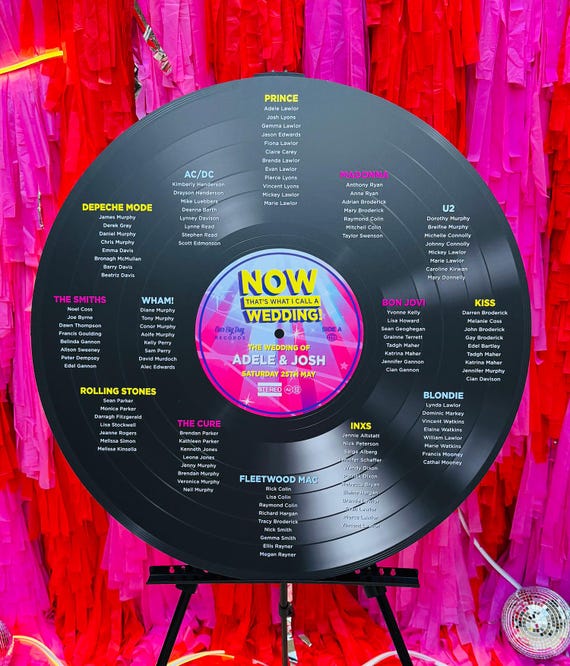 Vinyl Record Wedding Table Plan - Large Vinyl Wedding Seating Chart - Music theme wedding table planner - Huge Vinyl Record Sign