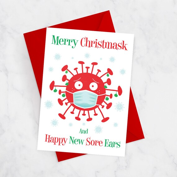 Merry ChristMASK Coronavirus Covid Mask themed Christmas Card, Pandemic Lockdown Quarantine Christmas Card, Funny Christmas Cards
