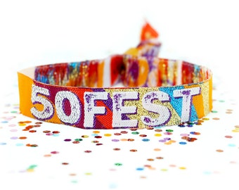 50FEST 50th Birthday Party Wristbands Festival Style  - 50 FEST - birthday party wristbands - lockdown 50th party favours - fifty fest