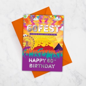 60FEST ® 60 Jahre Geburtstagskarte, Festival Thema 60 Jahre, 60 Geburtstag, 60 FEST, Sixty Fest, Grußkarte, Glastonbury Thema