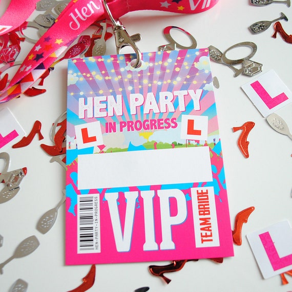 Hen Party VIP Pass Lanyards ~ Hen Do Party Challenges Cards ~ Festival Bride Hen Party Lanyards