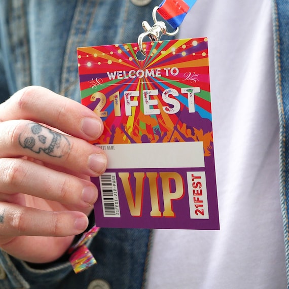 21FEST® 21st Birthday Party Festival VIP Pass Lanyards Favours - 21st birthday party favours / favors - 21 fest lockdown party accessories