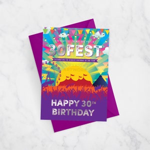 Carte 30e anniversaire 30FEST ®, 30e anniversaire sur le thème du festival, 30e anniversaire, 30 FEST, Thirty Fest, carte de voeux, thème de Glastonbury
