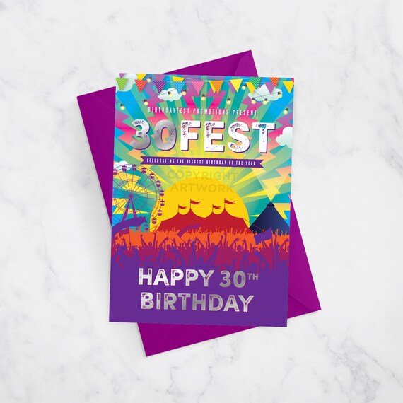 30FEST ® 30th Birthday Card, Festival Theme 30th Birthday, 30th Birthday, 30 FEST, Thirty Fest, greeting card, glastonbury theme
