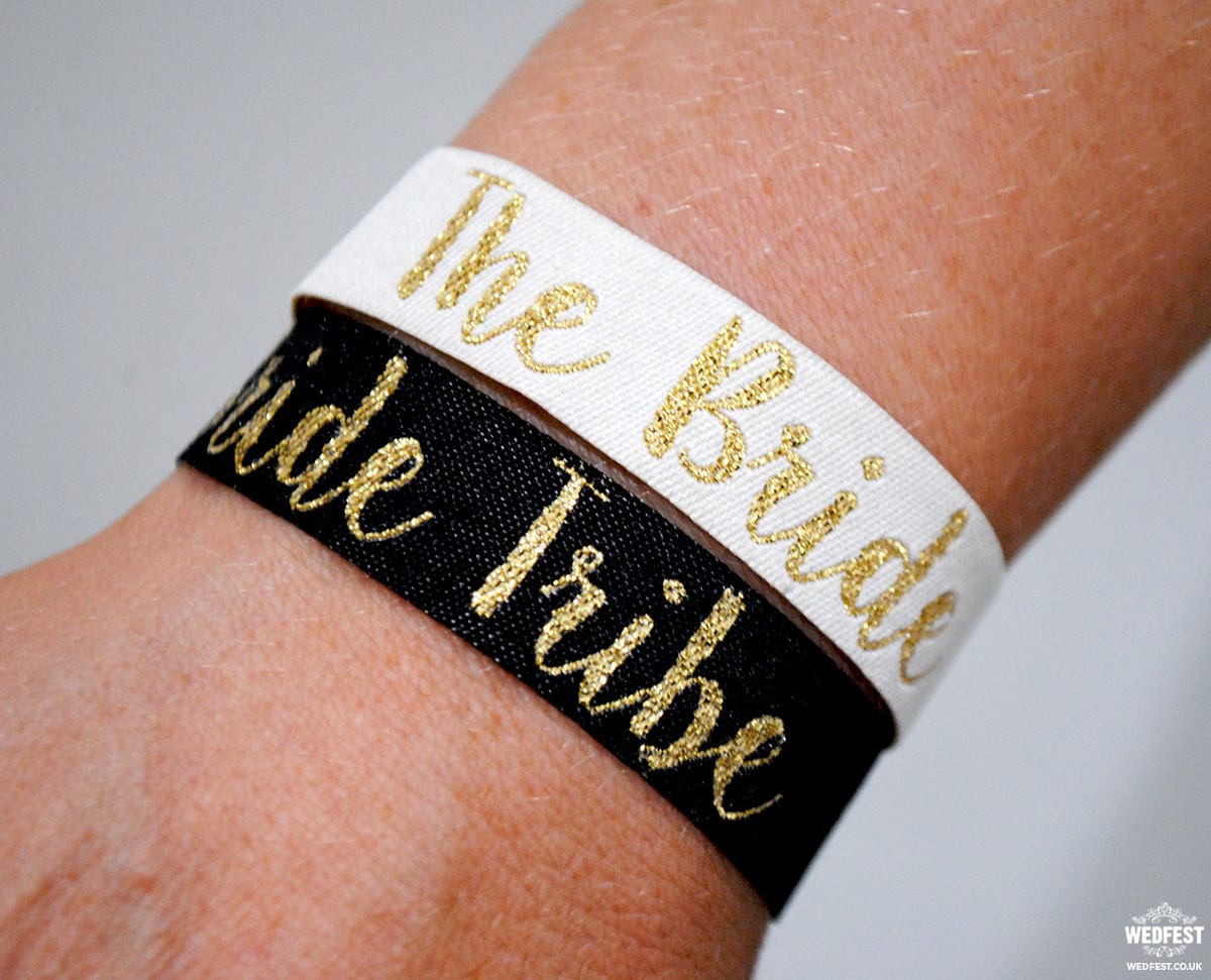 Hen Party Favour Wristbands Pack of 10 White & Gold Wristbands Team Bride