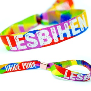 LESBIHEN Bride Pride Lesbian Gay Hen Party Rainbow Festival Wristband Favours ~ LGBT Accessories